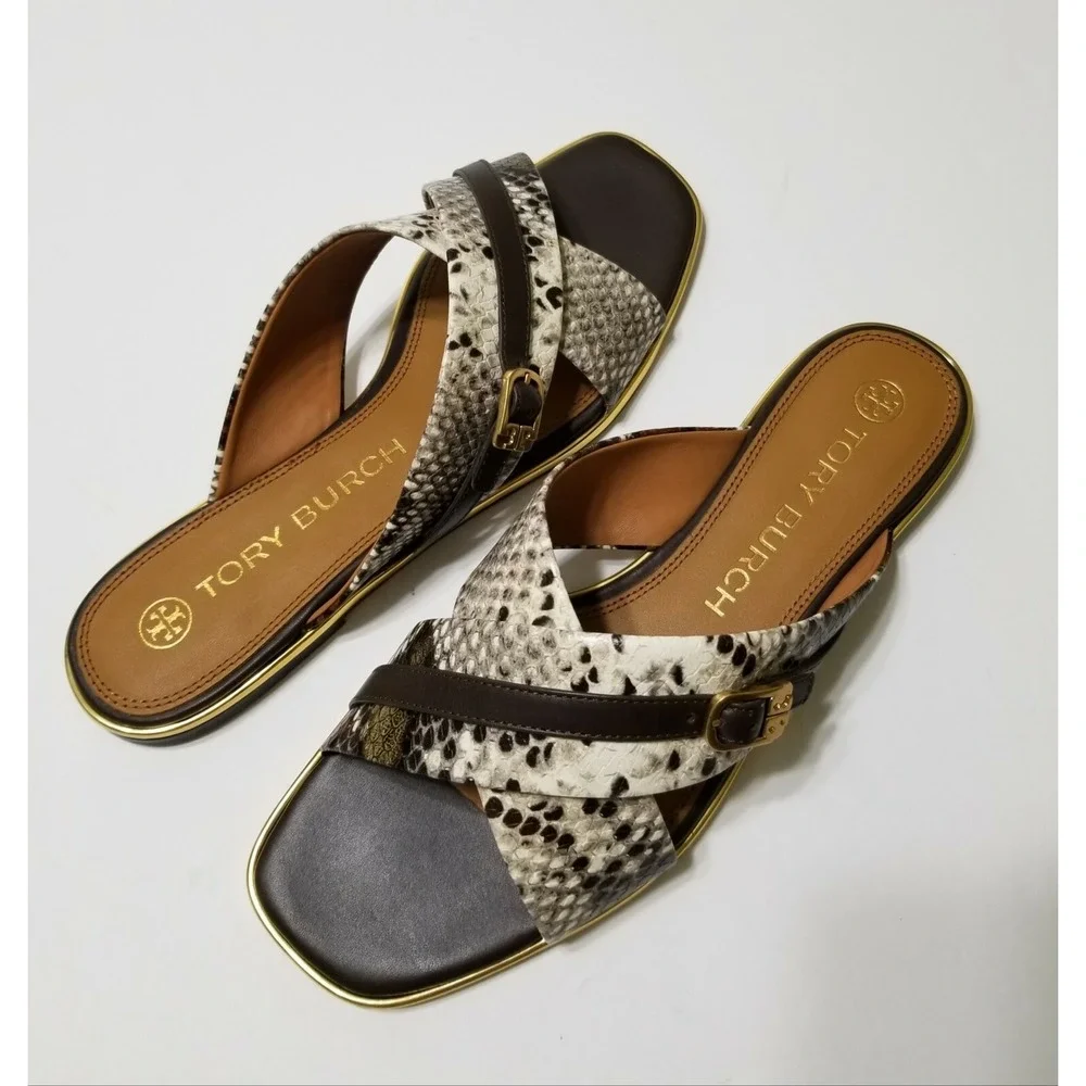 NWOB Tory Burch Delaney Embossed Snake Leather Sandal Slide Aspen‎ Multi 10 $268
